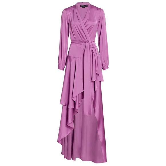 EUC PatBO Orchid High-Low Satin Wrap Gown - Picture 6 of 13